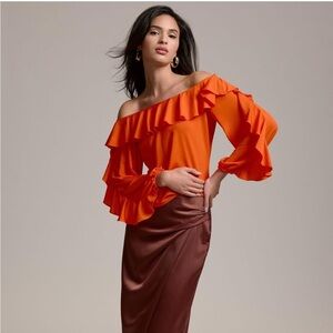 Anthropologie Orange Ruffle Blouse